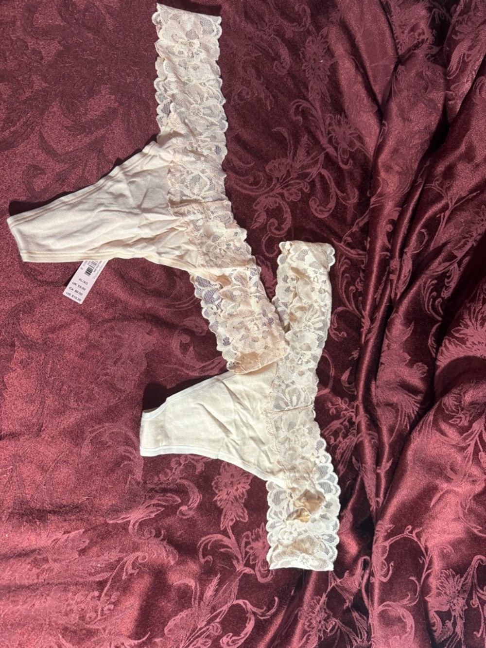 Victoria's Secret Lace-Trim Cheeky Thong in Ivory, 2 Pairs NWT Xl